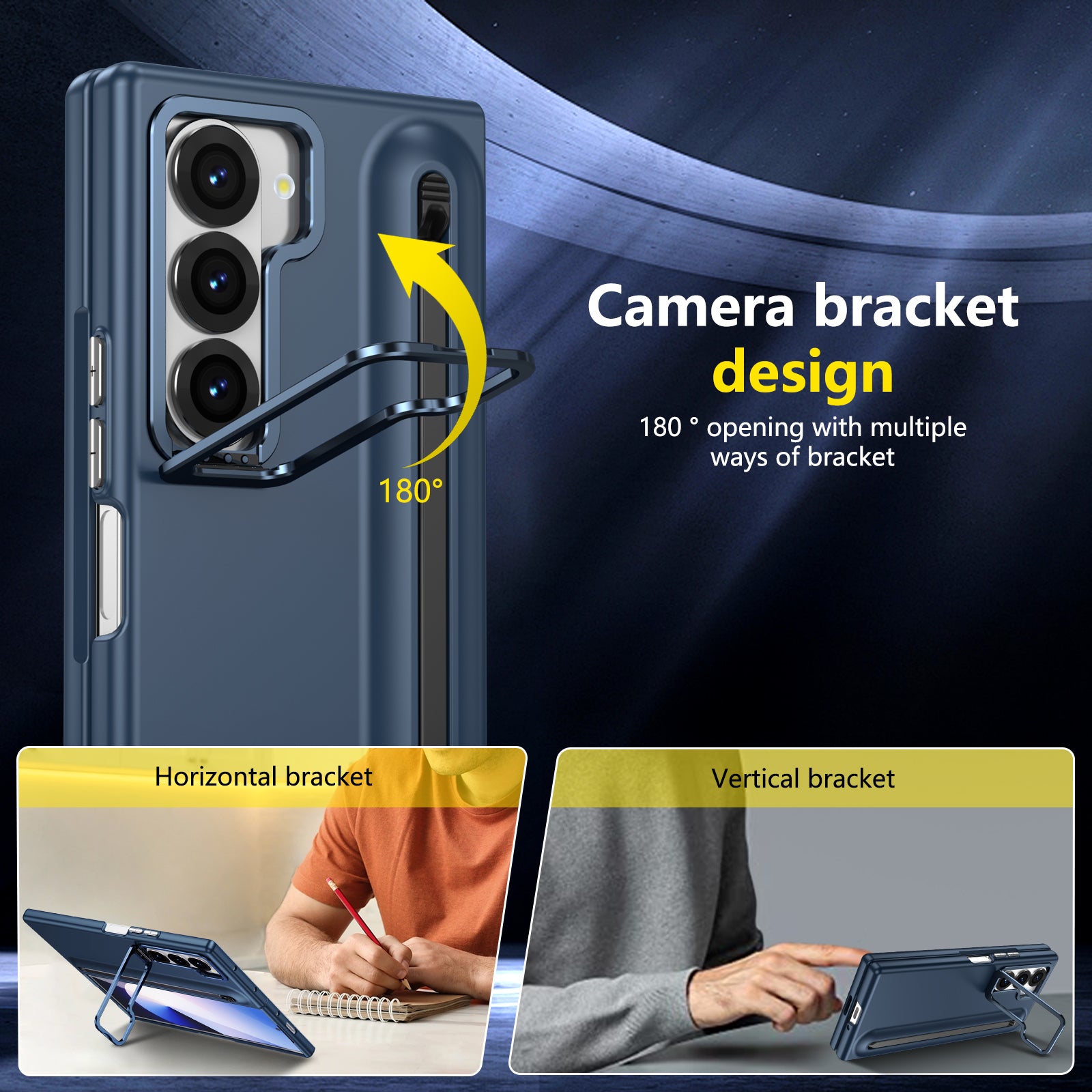 Samsung Z Fold Series Camera Metal Bracket Stand Case with Universal Stylus Pen
