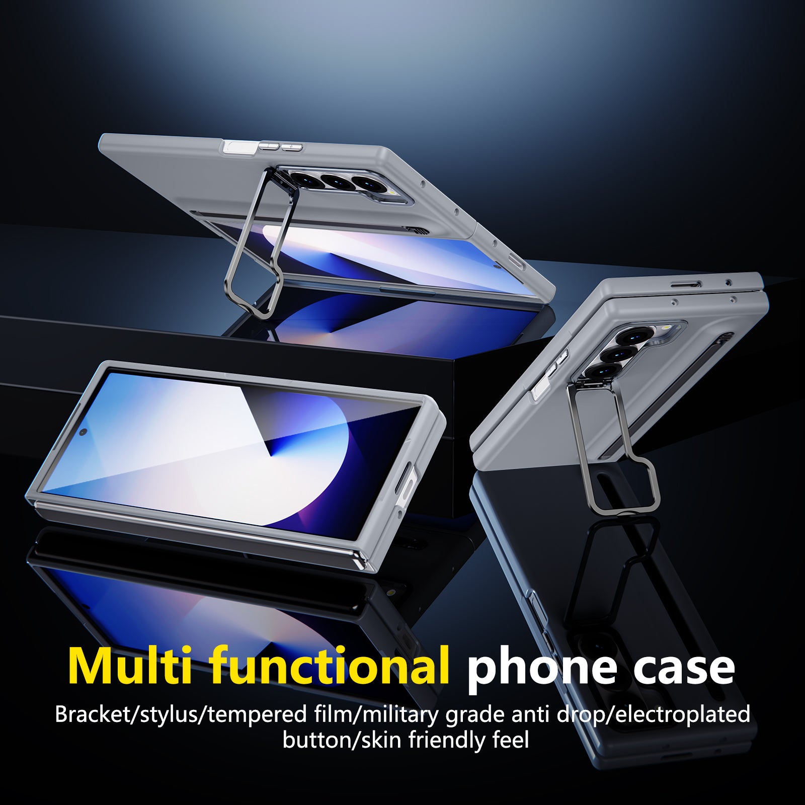 Samsung Z Fold Series Camera Metal Bracket Stand Case with Universal Stylus Pen