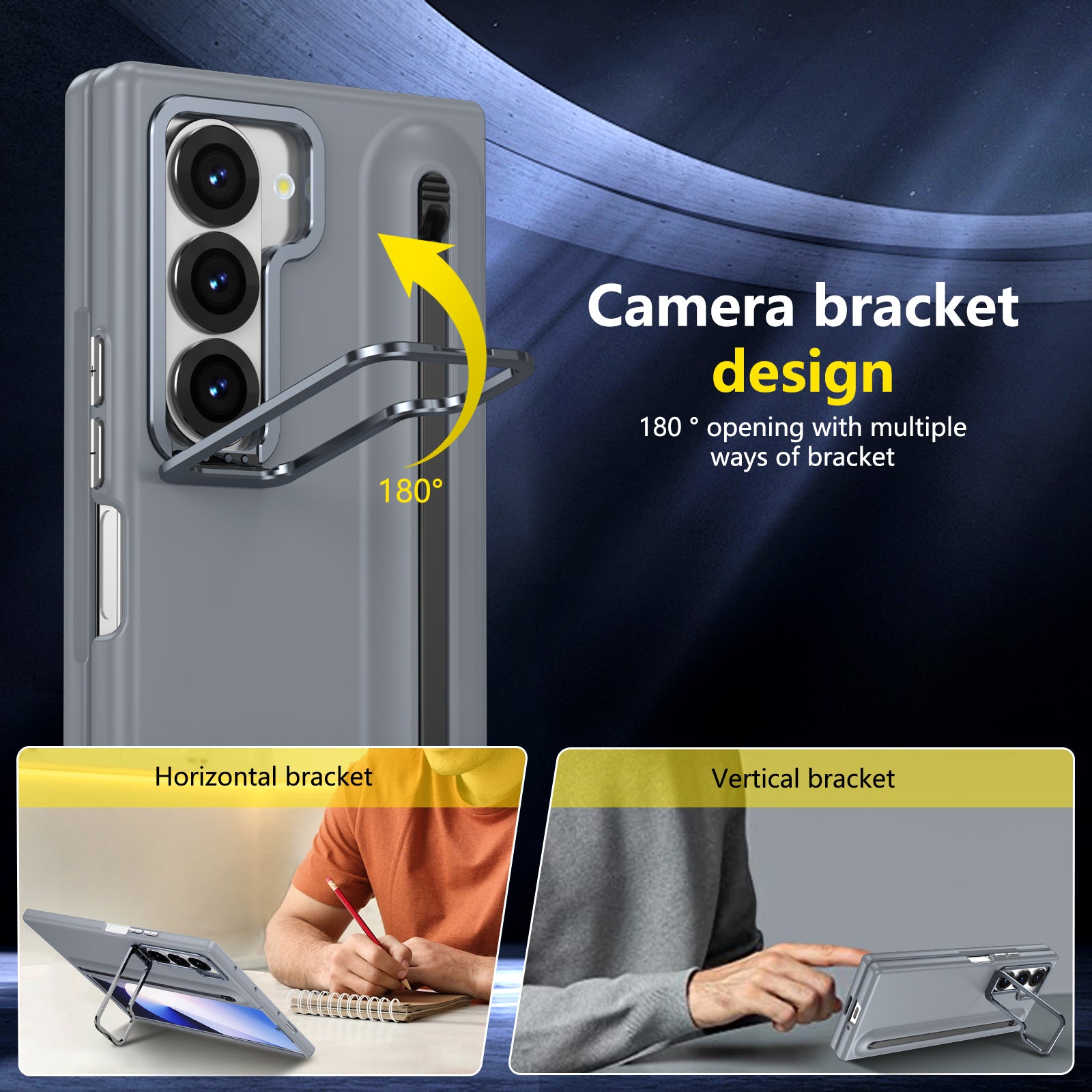 Samsung Z Fold Series Camera Metal Bracket Stand Case with Universal Stylus Pen