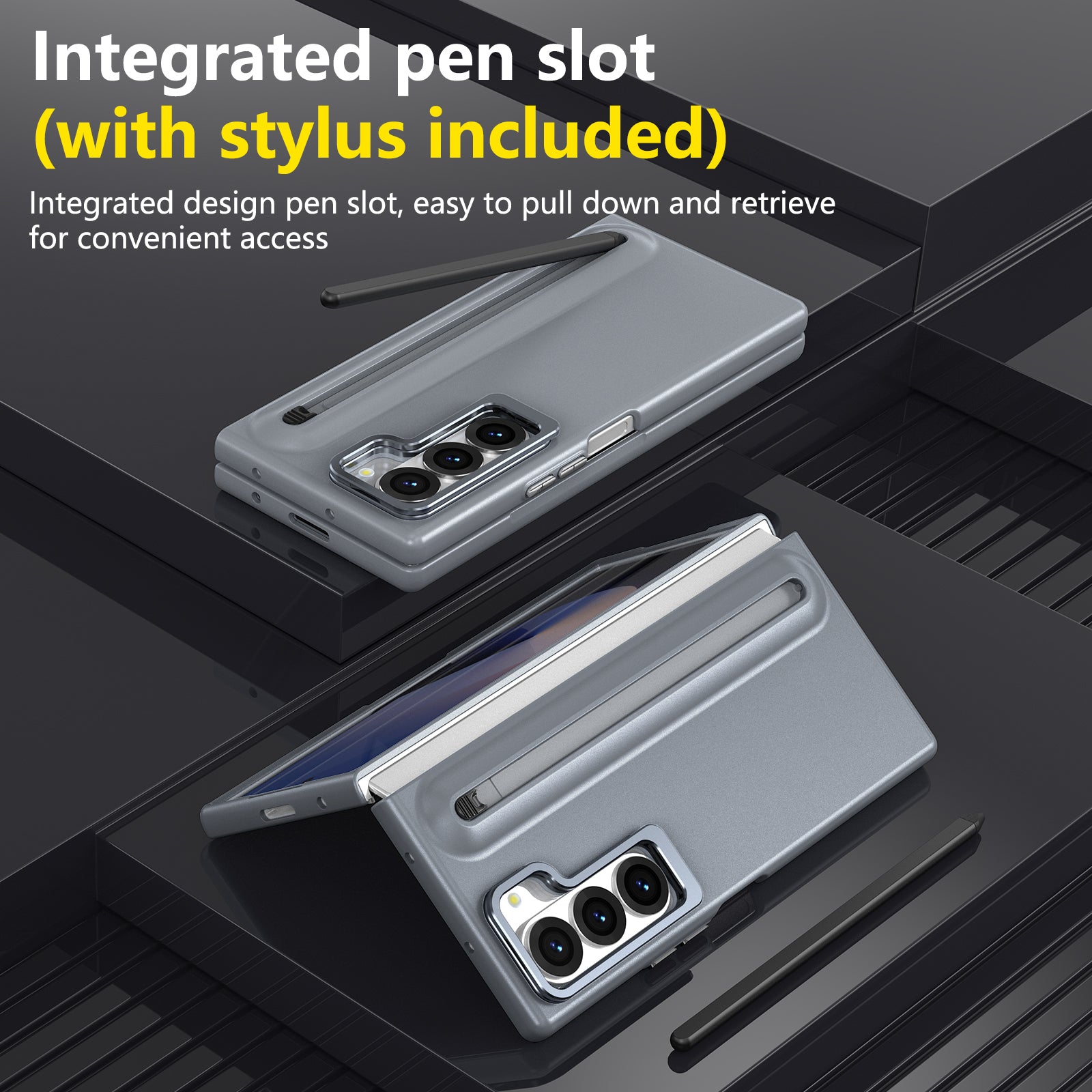 Samsung Z Fold Series Camera Metal Bracket Stand Case with Universal Stylus Pen