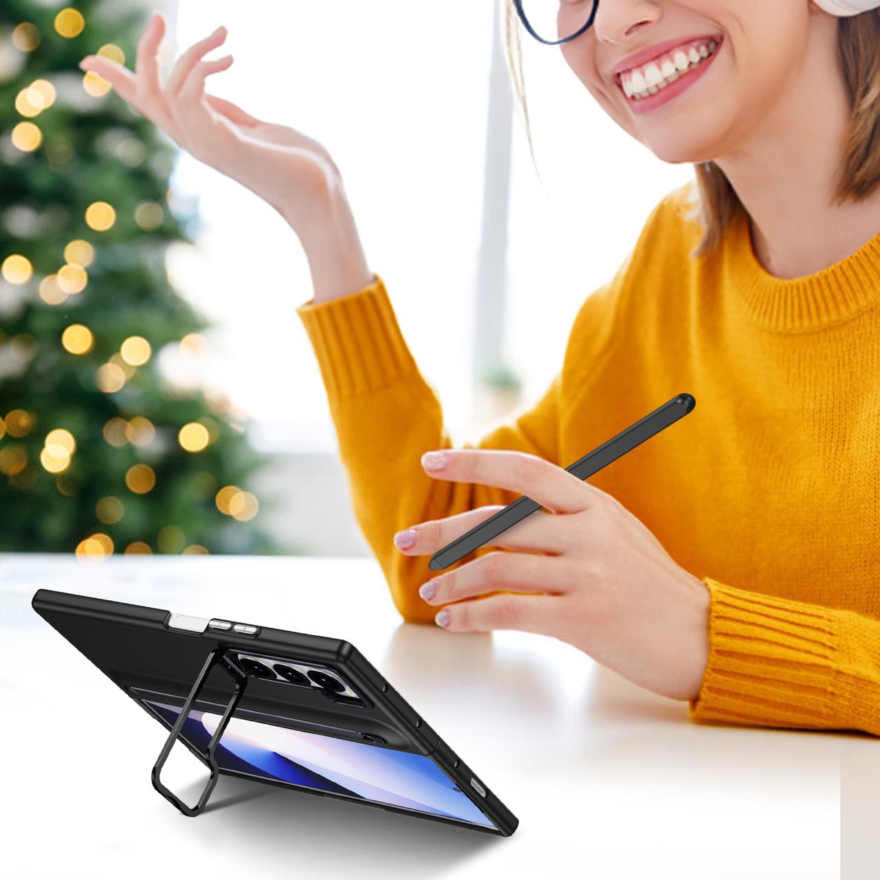 Samsung Z Fold Series Camera Metal Bracket Stand Case with Universal Stylus Pen