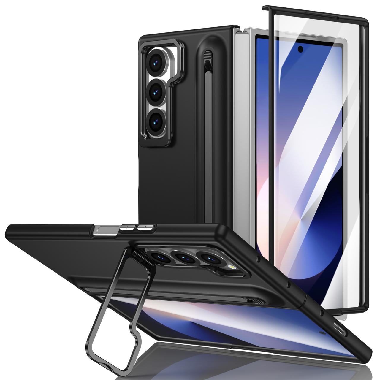 Samsung Z Fold Series Camera Metal Bracket Stand Case with Universal Stylus Pen