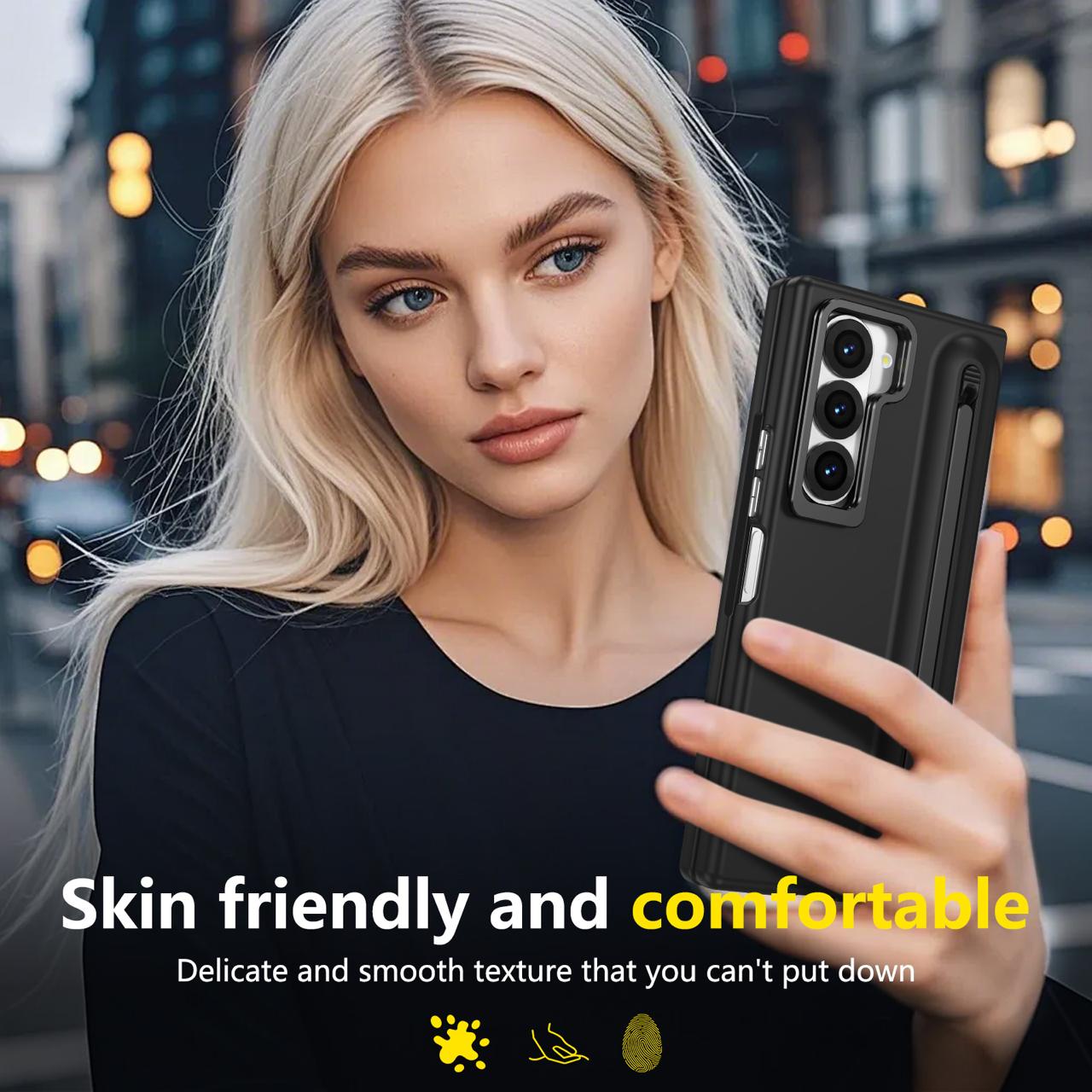 Samsung Z Fold Series Camera Metal Bracket Stand Case with Universal Stylus Pen