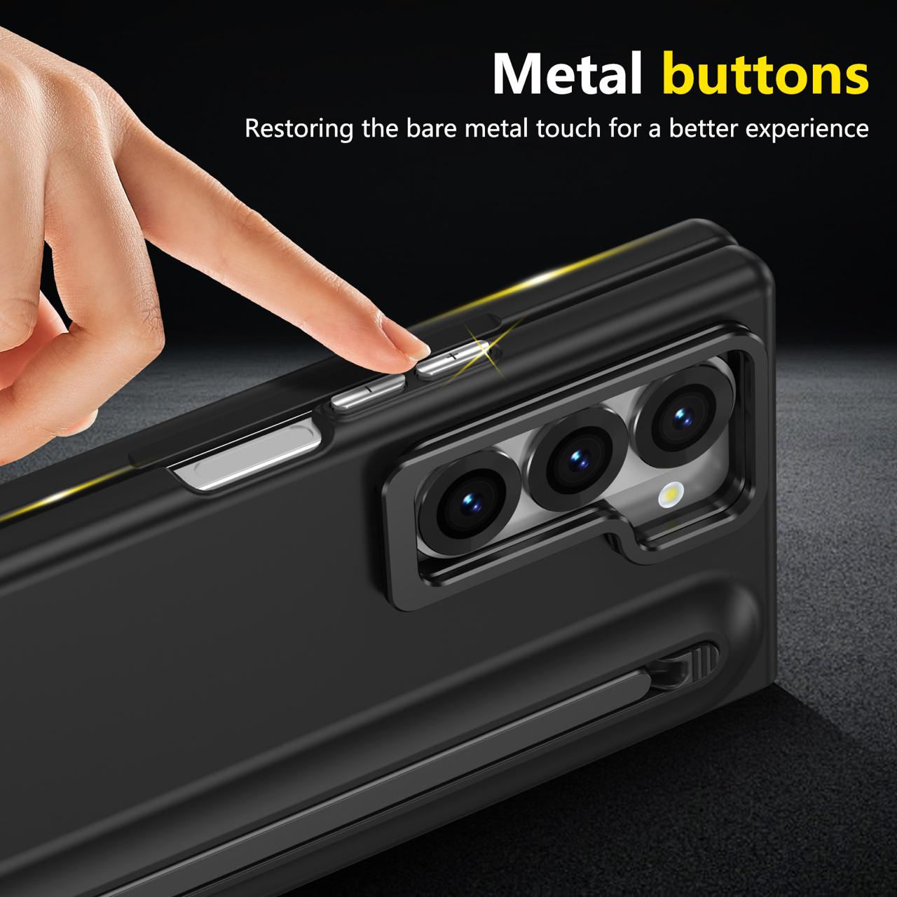 Samsung Z Fold Series Camera Metal Bracket Stand Case with Universal Stylus Pen