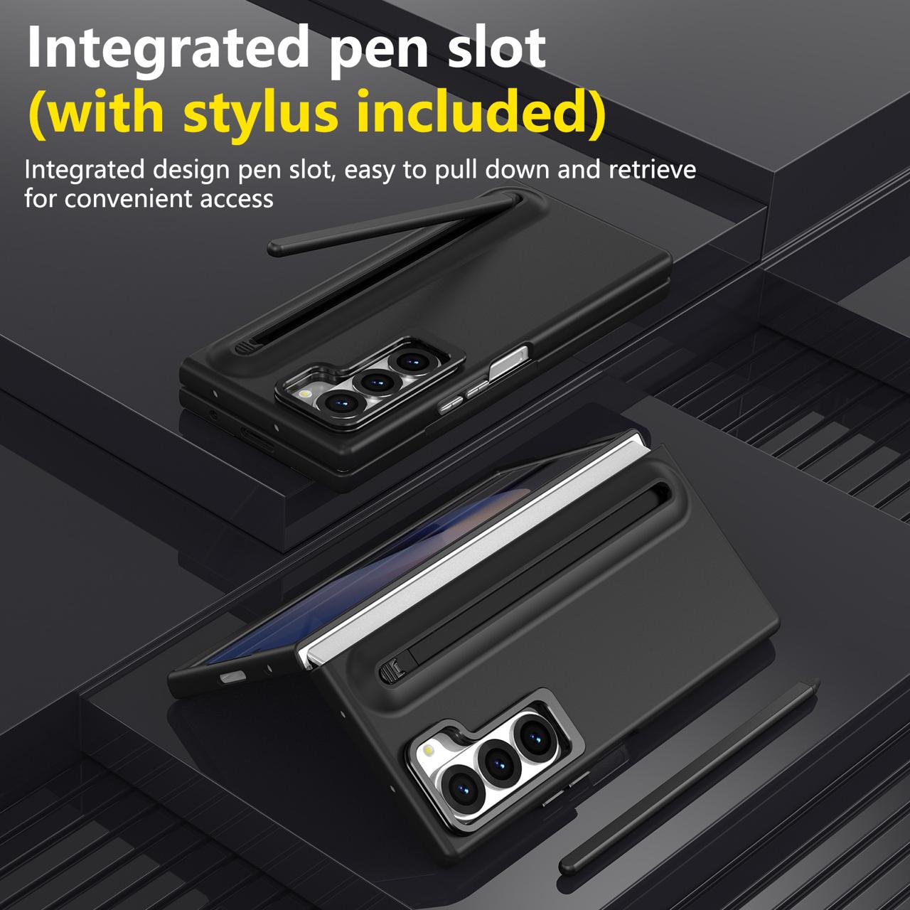 Samsung Z Fold Series Camera Metal Bracket Stand Case with Universal Stylus Pen