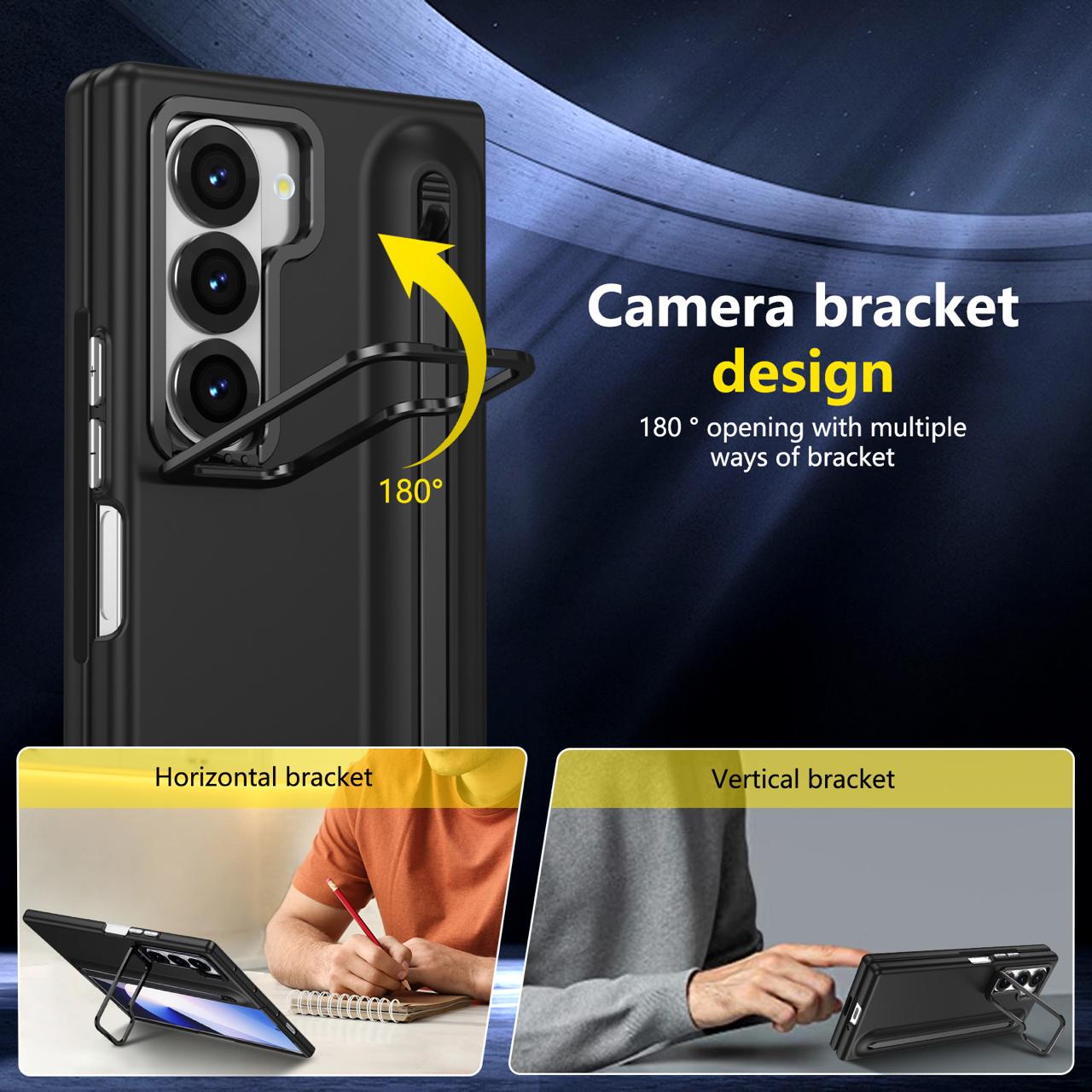 Samsung Z Fold Series Camera Metal Bracket Stand Case with Universal Stylus Pen