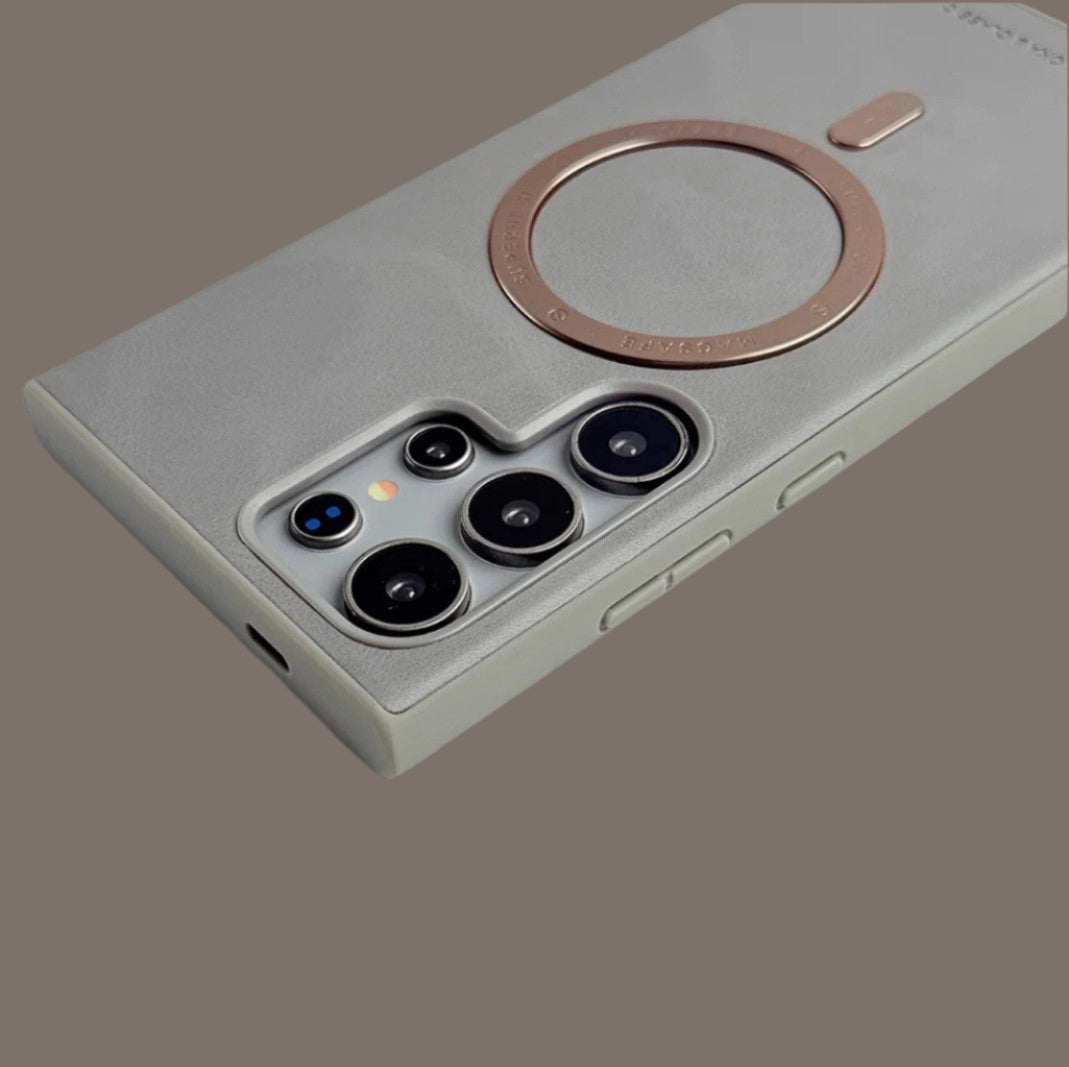 Samsung Galaxy S Series Classic PU Leather Metal Magsafe Ring Case