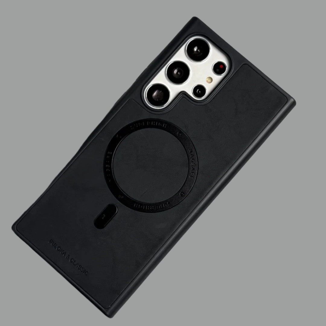 Samsung Galaxy S Series Classic PU Leather Metal Magsafe Ring Case