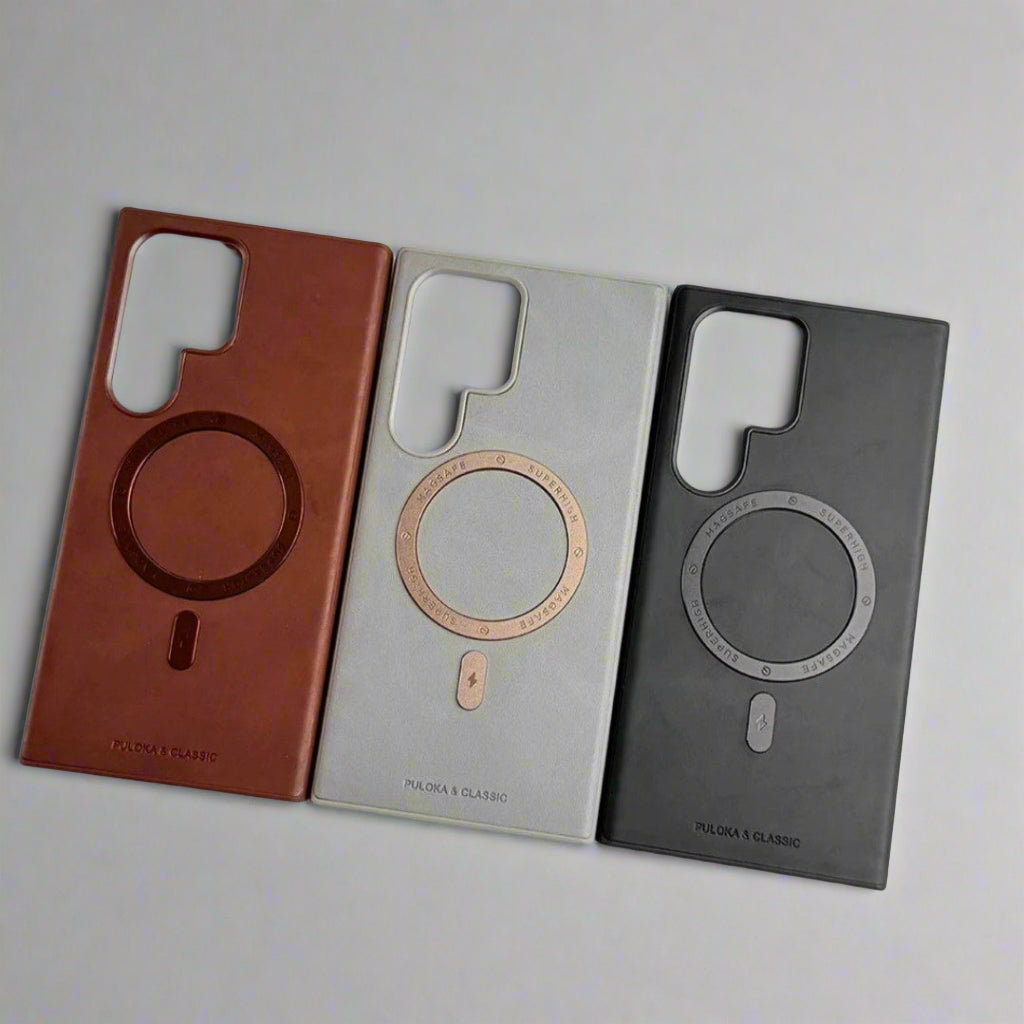 Samsung Galaxy S Series Classic PU Leather Metal Magsafe Ring Case