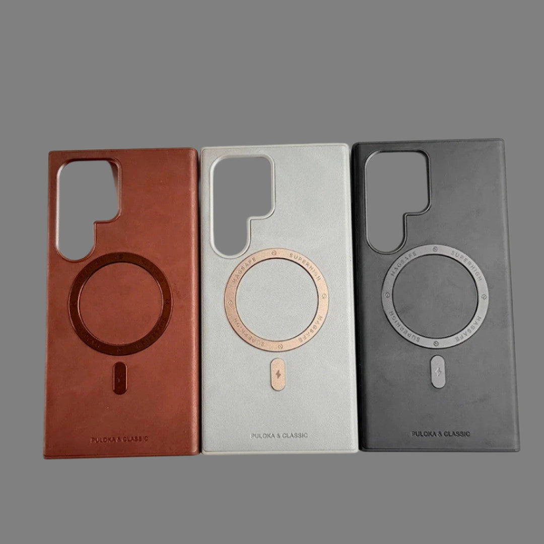 Samsung Galaxy S Series Classic PU Leather Metal Magsafe Ring Case