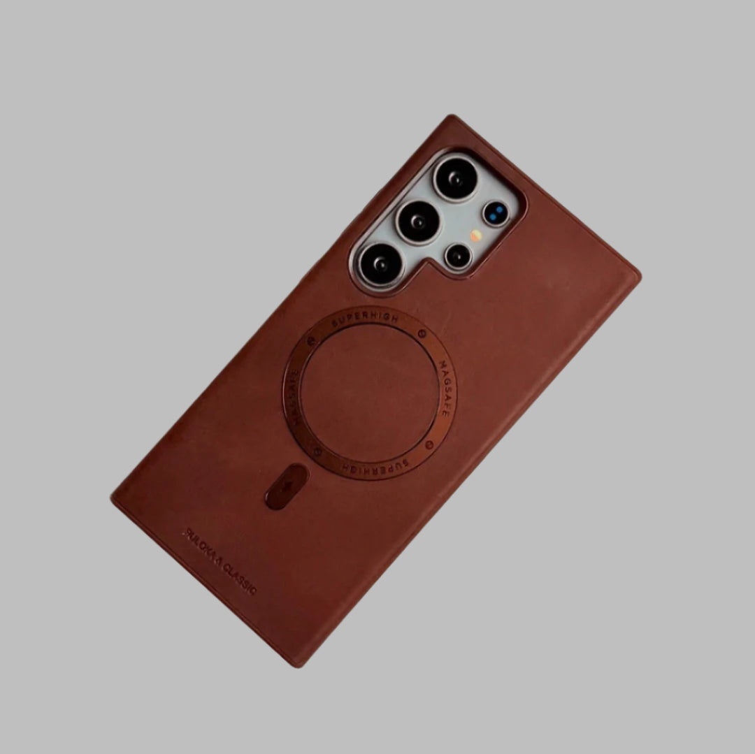 Samsung Galaxy S Series Classic PU Leather Metal Magsafe Ring Case