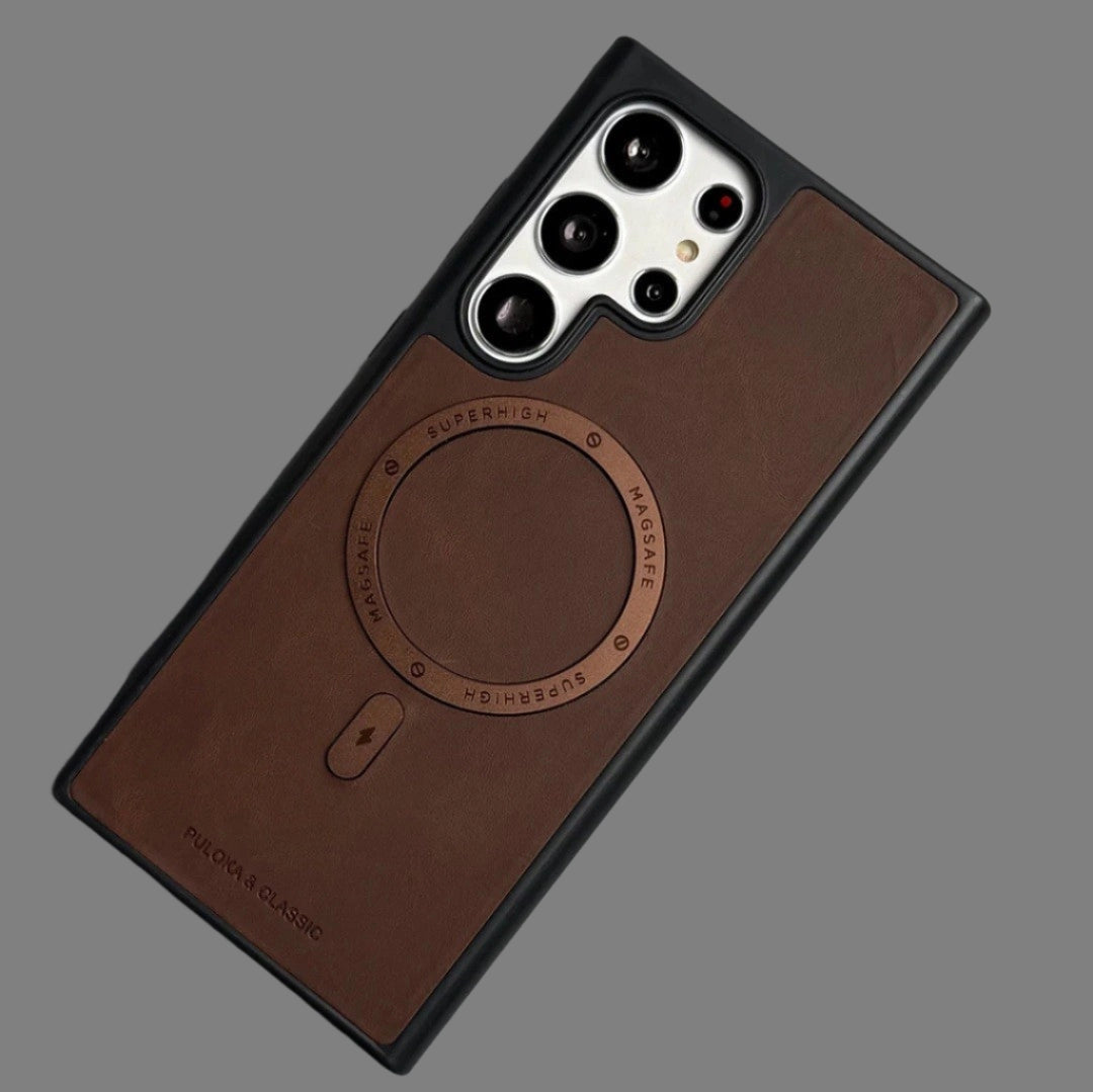 Samsung Galaxy S Series Classic PU Leather Metal Magsafe Ring Case