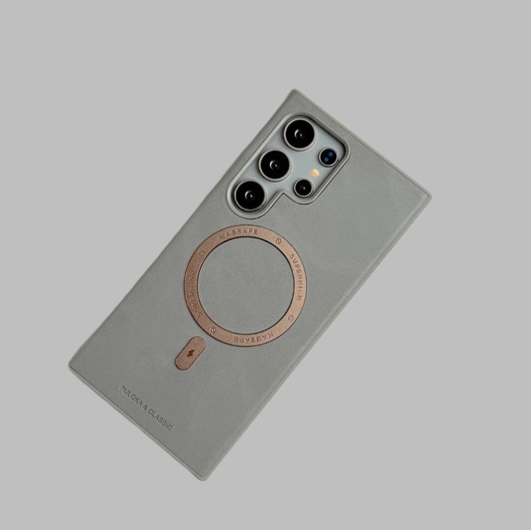 Samsung Galaxy S Series Classic PU Leather Metal Magsafe Ring Case