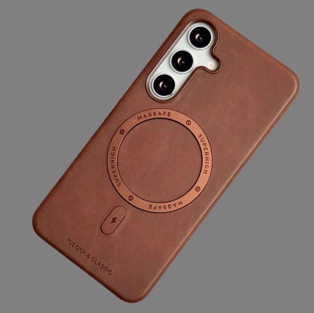 Samsung Galaxy S Series Classic PU Leather Metal Magsafe Ring Case