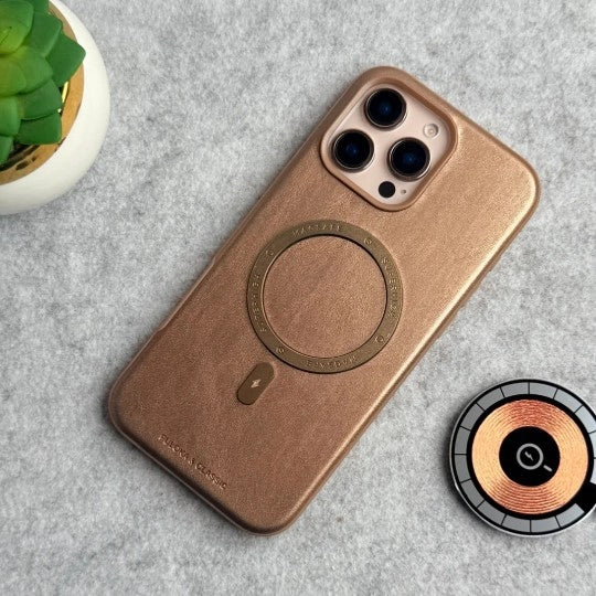 iPhone Leather Metal Magsafe Ring Case