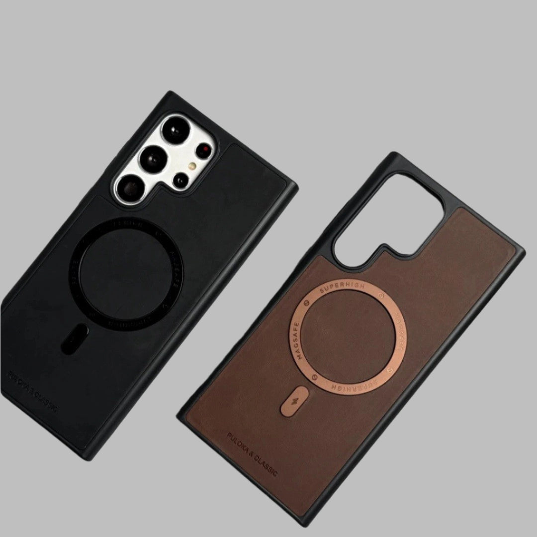 Samsung Galaxy S Series Classic PU Leather Metal Magsafe Ring Case