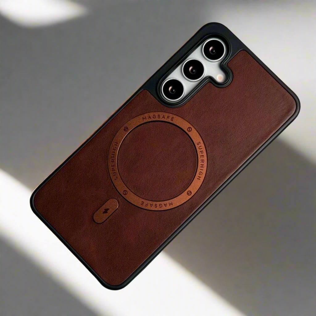 Samsung Galaxy S Series Classic PU Leather Metal Magsafe Ring Case