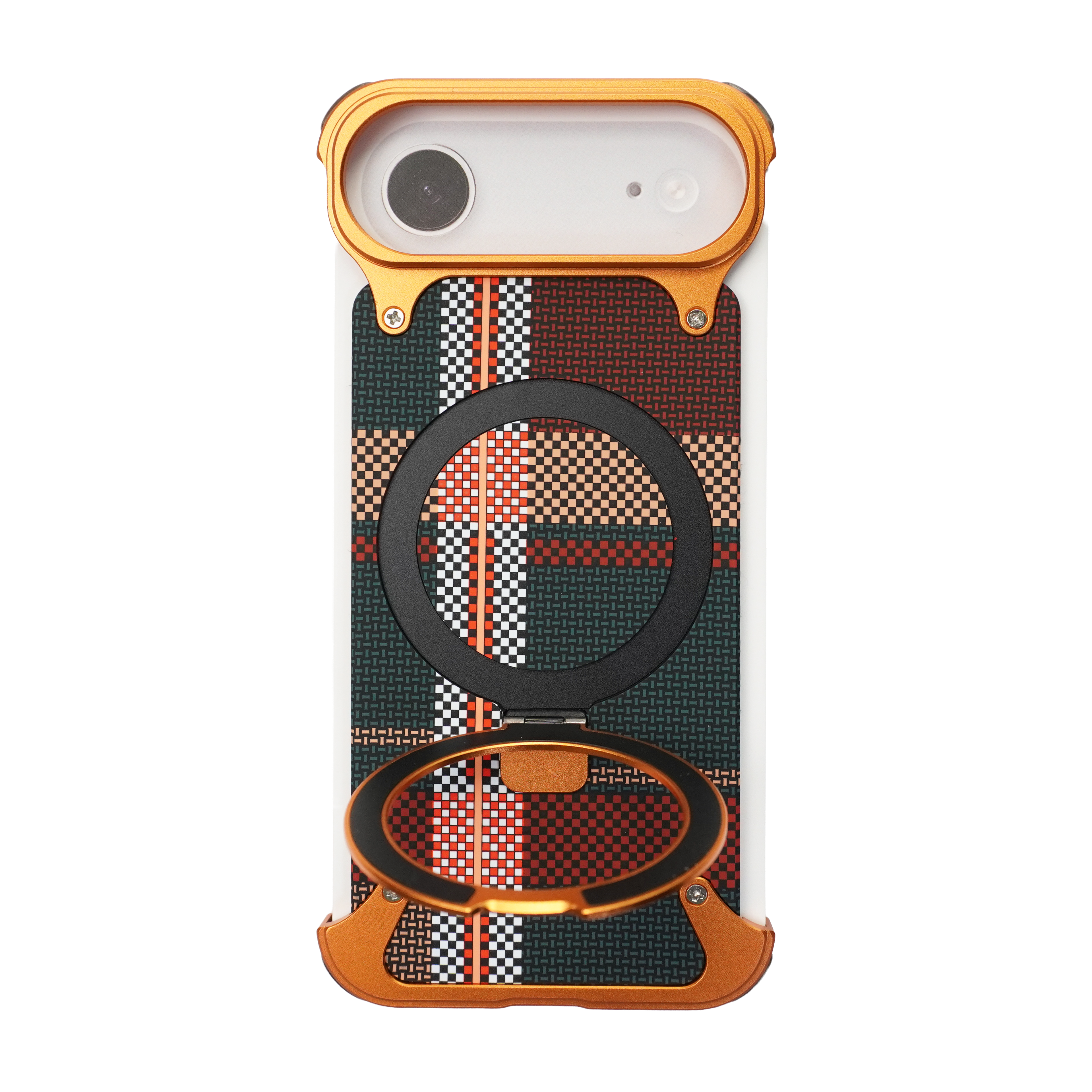 iPhone Lining Pattern Design Frameless Metal Case with Kickstand and Magsafe