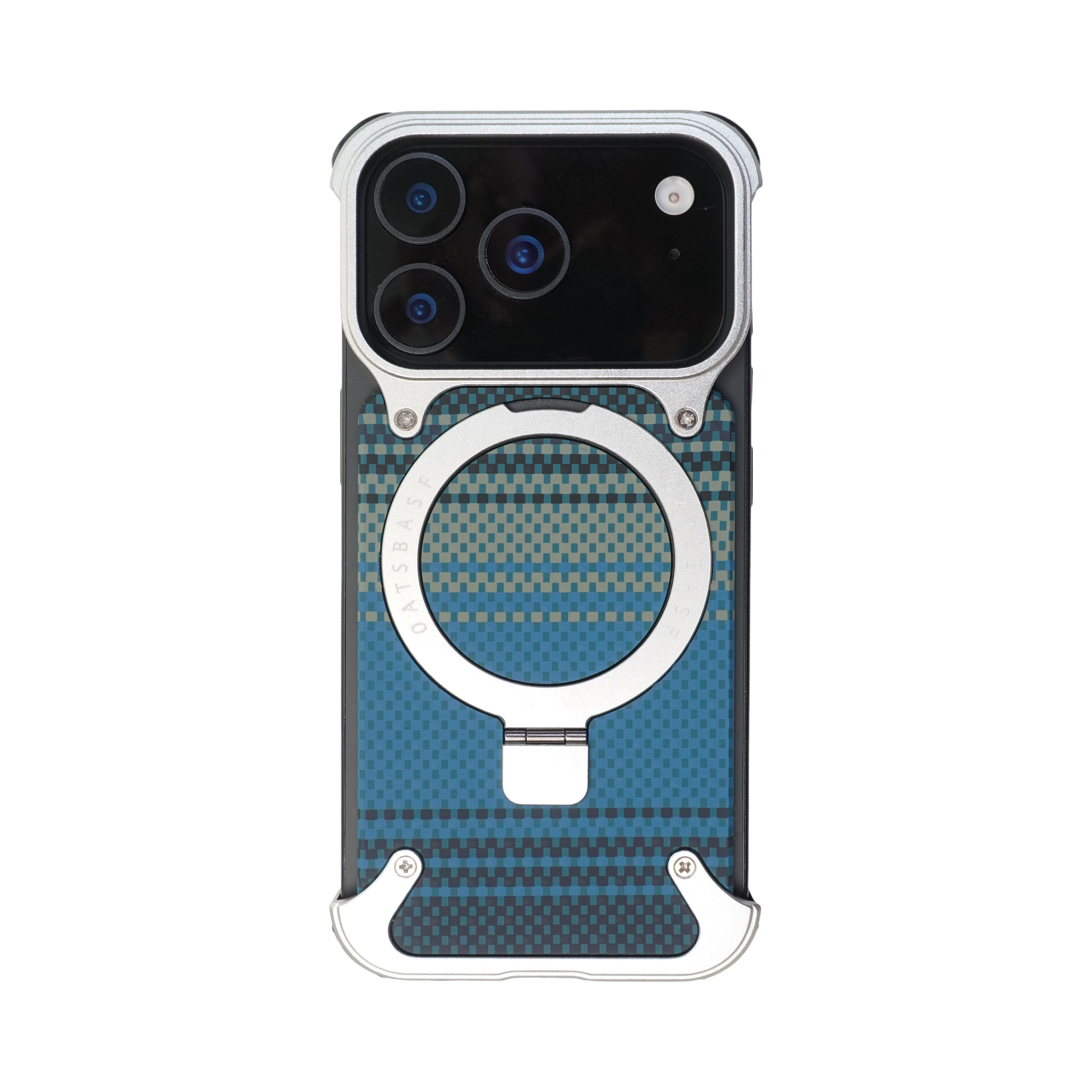 iPhone Lining Pattern Design Frameless Metal Case with Kickstand and Magsafe