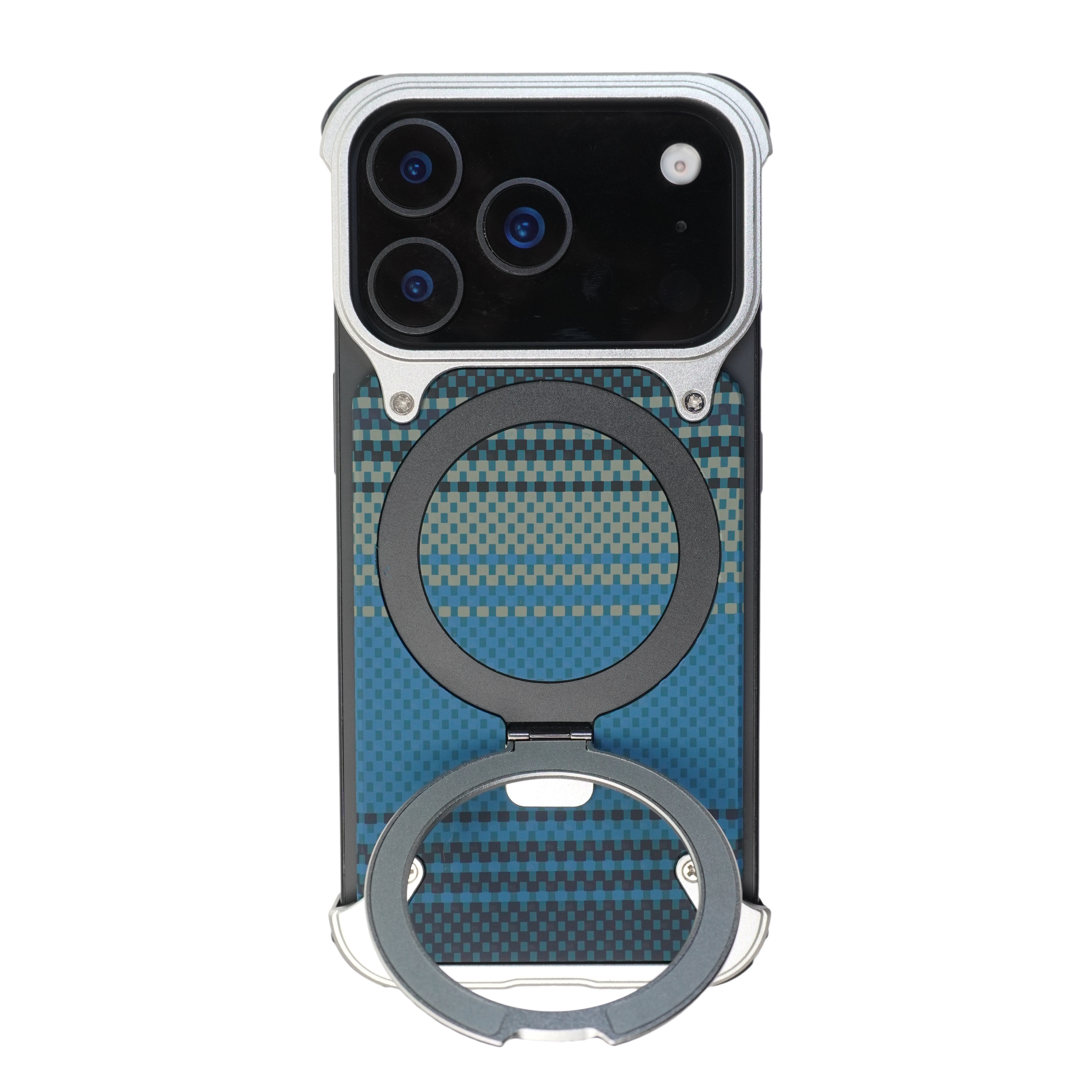 iPhone Lining Pattern Design Frameless Metal Case with Kickstand and Magsafe
