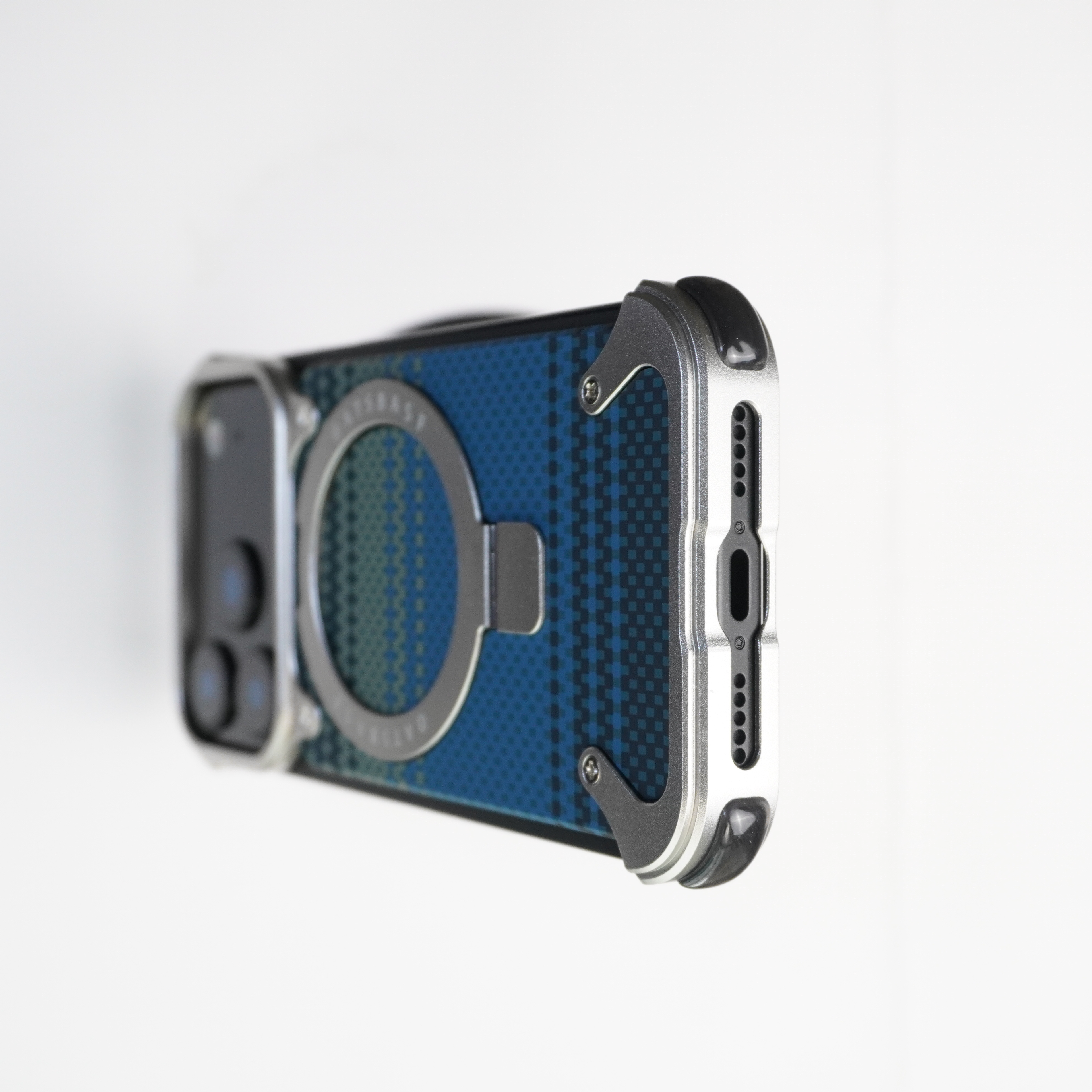 iPhone Lining Pattern Design Frameless Metal Case with Kickstand and Magsafe