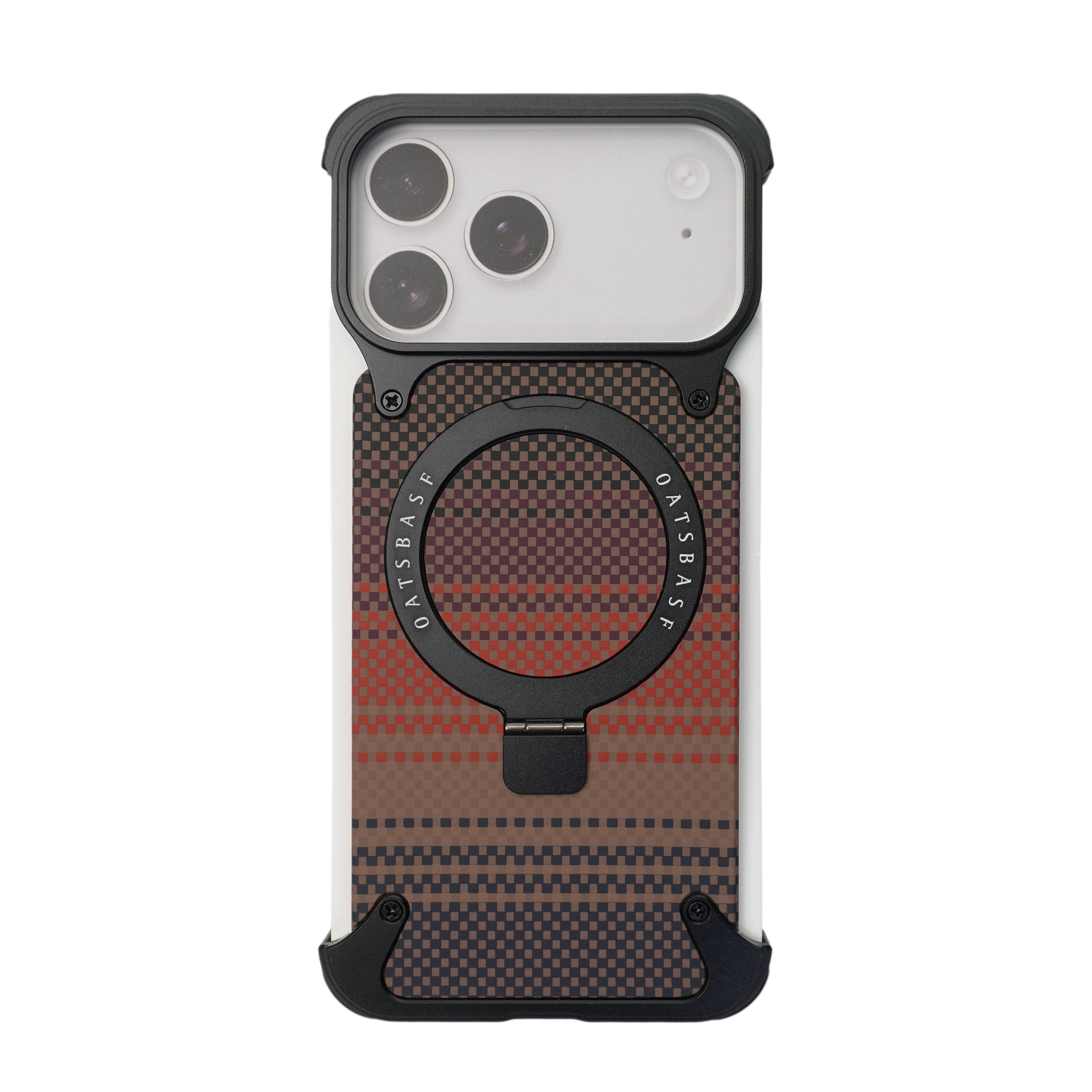 iPhone Lining Pattern Design Frameless Metal Case with Kickstand and Magsafe
