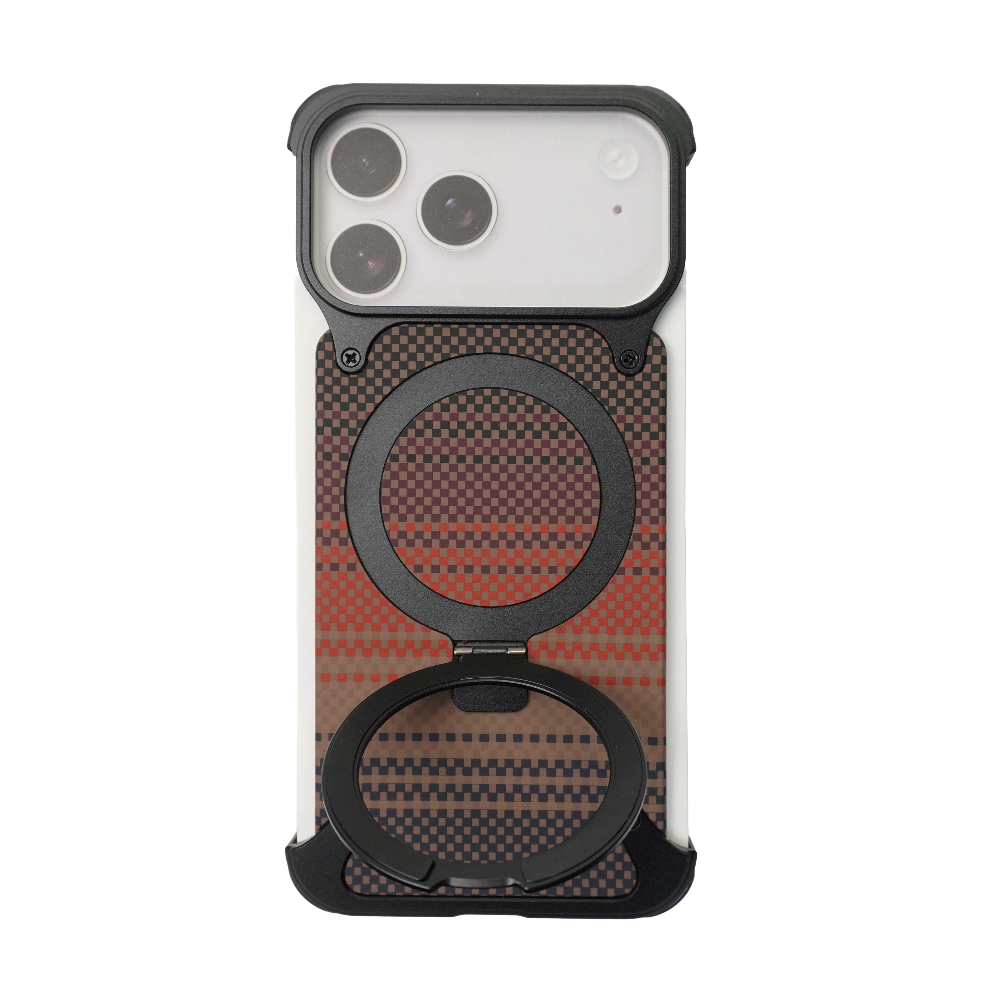 iPhone Lining Pattern Design Frameless Metal Case with Kickstand and Magsafe