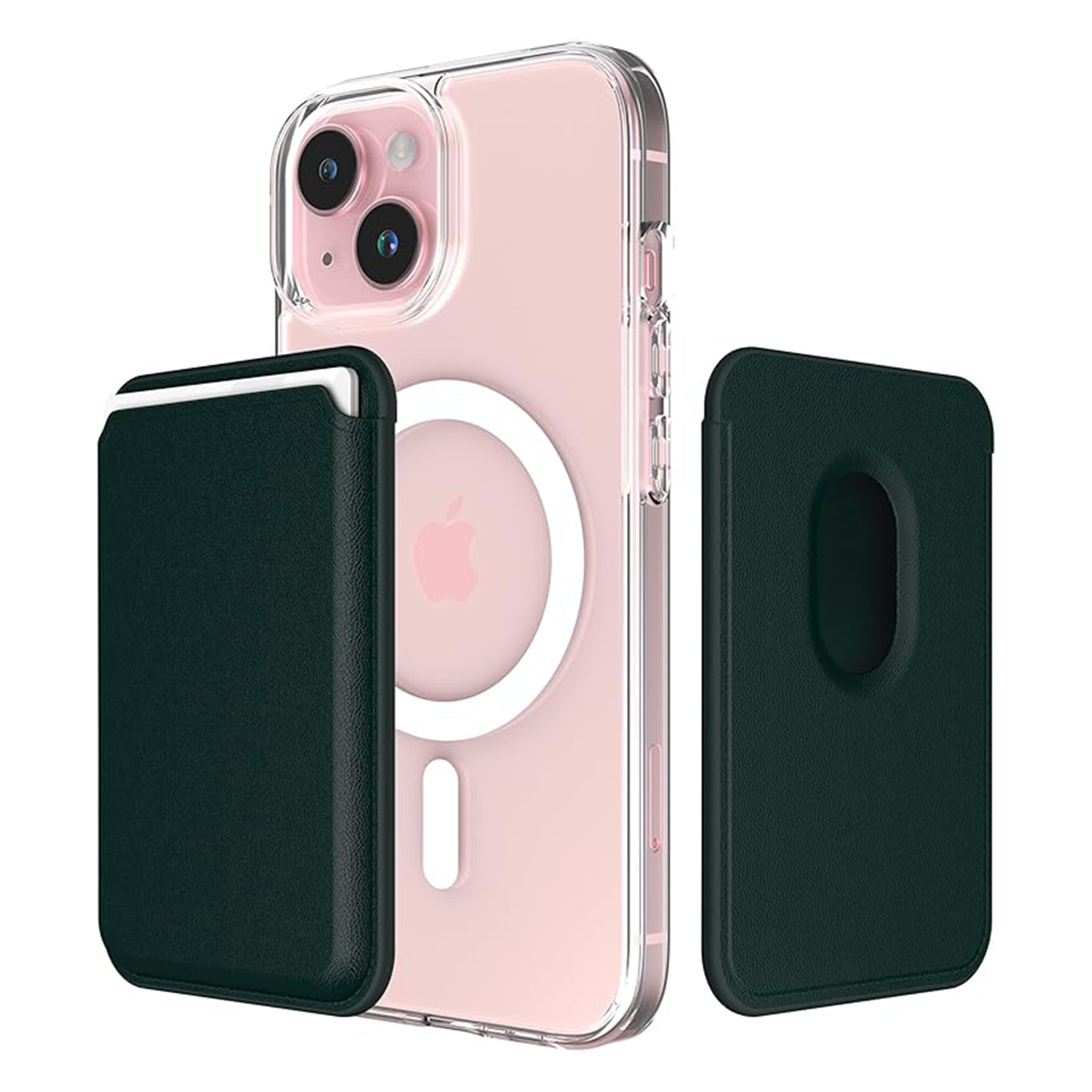iPhone case with green magsafe wallet on the back