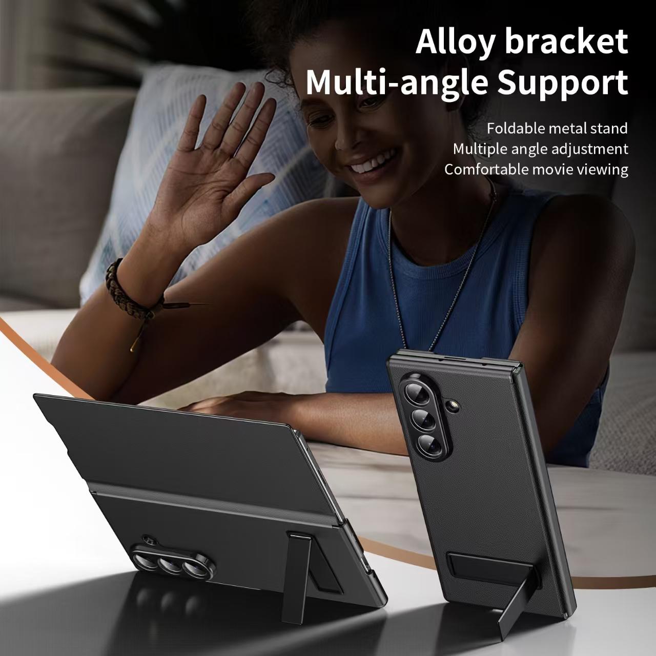 Samsung Galaxy Fold Series Flip Cover With Kickstand Electroplated Pu Leather Flip