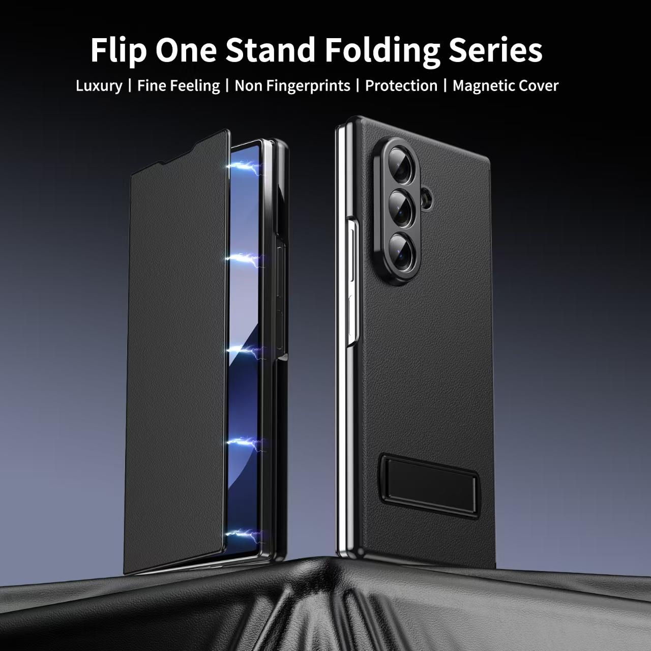 Samsung Galaxy Fold Series Flip Cover With Kickstand Electroplated Pu Leather Flip