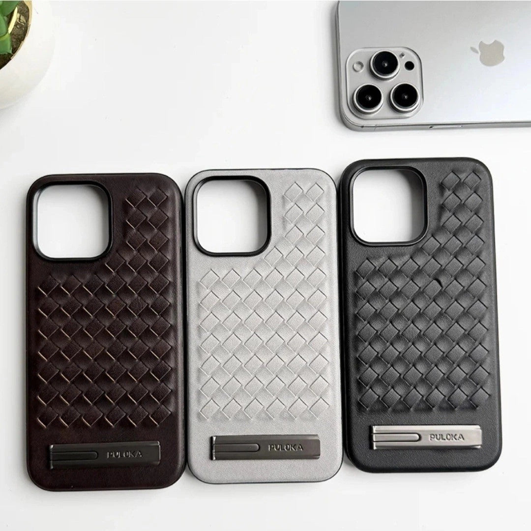 iPhone Alloy Bracket Woven Leather Case