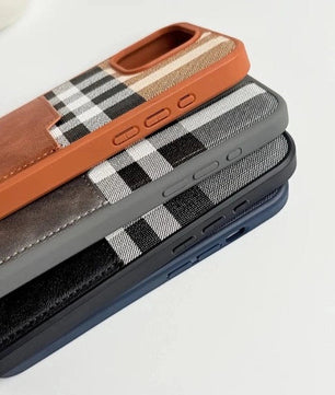 iPhone Leather Checks Design Card Holder Case