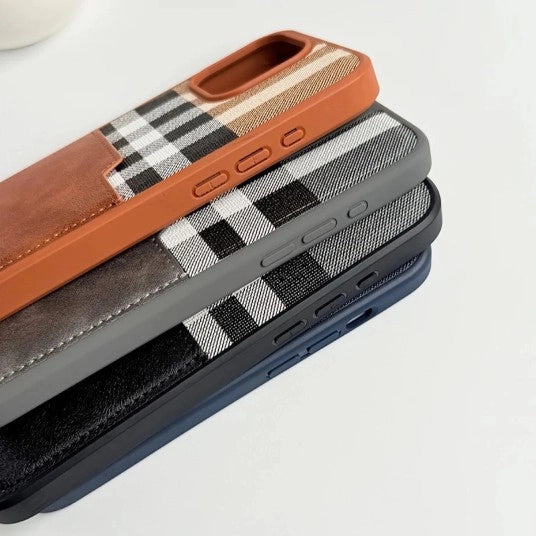 iPhone Leather Checks Design Card Holder Case