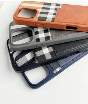 iPhone Leather Checks Design Card Holder Case