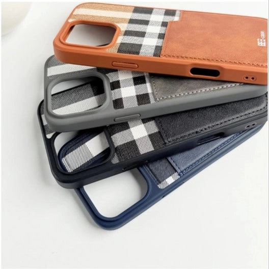 iPhone Leather Checks Design Card Holder Case