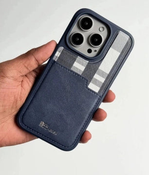 iPhone Leather Checks Design Card Holder Case