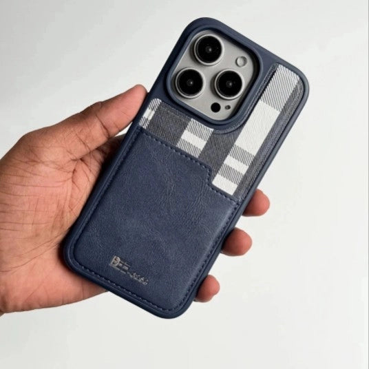 iPhone Leather Checks Design Card Holder Case