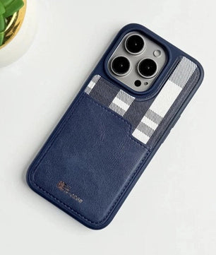 iPhone Leather Checks Design Card Holder Case