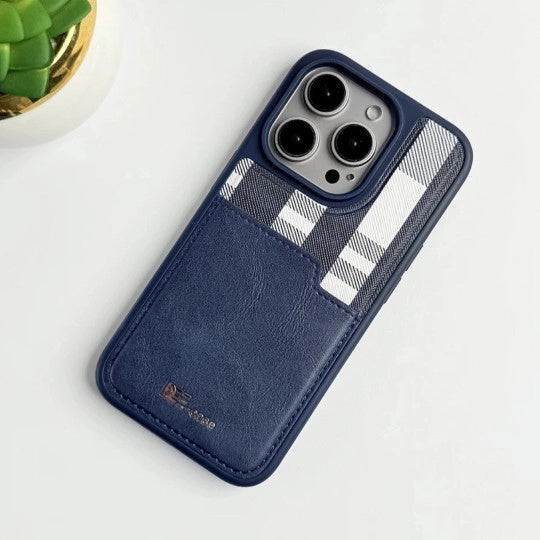 iPhone Leather Checks Design Card Holder Case