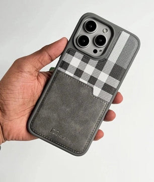 iPhone Leather Checks Design Card Holder Case