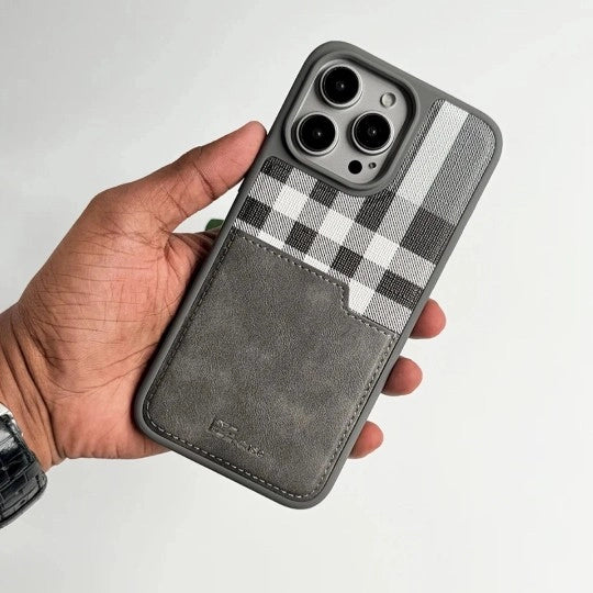 iPhone Leather Checks Design Card Holder Case