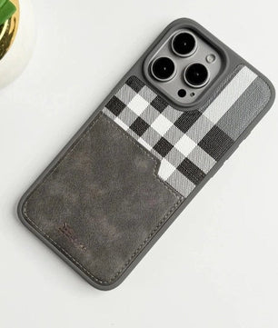 iPhone Leather Checks Design Card Holder Case