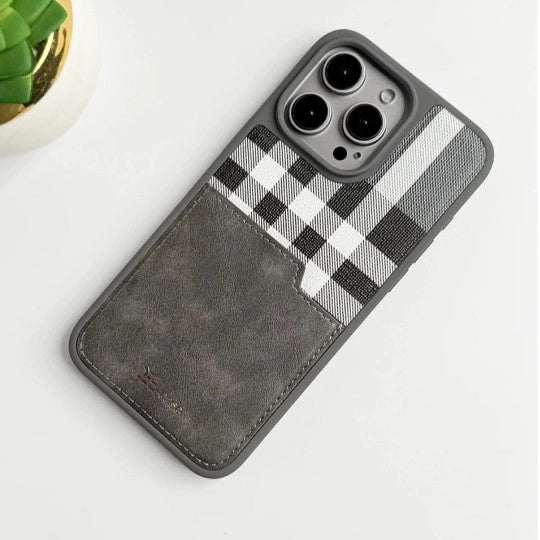 iPhone Leather Checks Design Card Holder Case