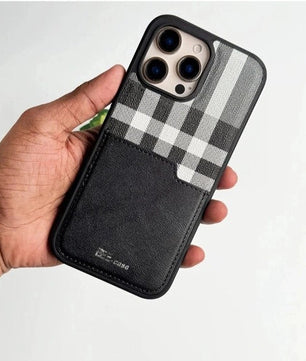 iPhone Leather Checks Design Card Holder Case