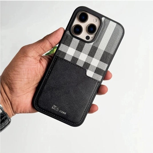 iPhone Leather Checks Design Card Holder Case