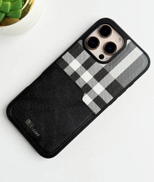 iPhone Leather Checks Design Card Holder Case