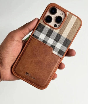 iPhone Leather Checks Design Card Holder Case