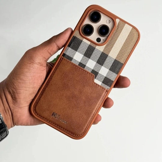 iPhone Leather Checks Design Card Holder Case