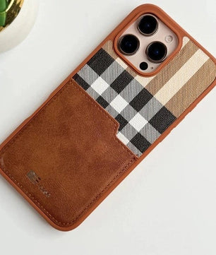 iPhone Leather Checks Design Card Holder Case
