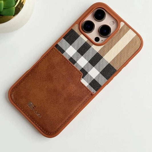 iPhone Leather Checks Design Card Holder Case